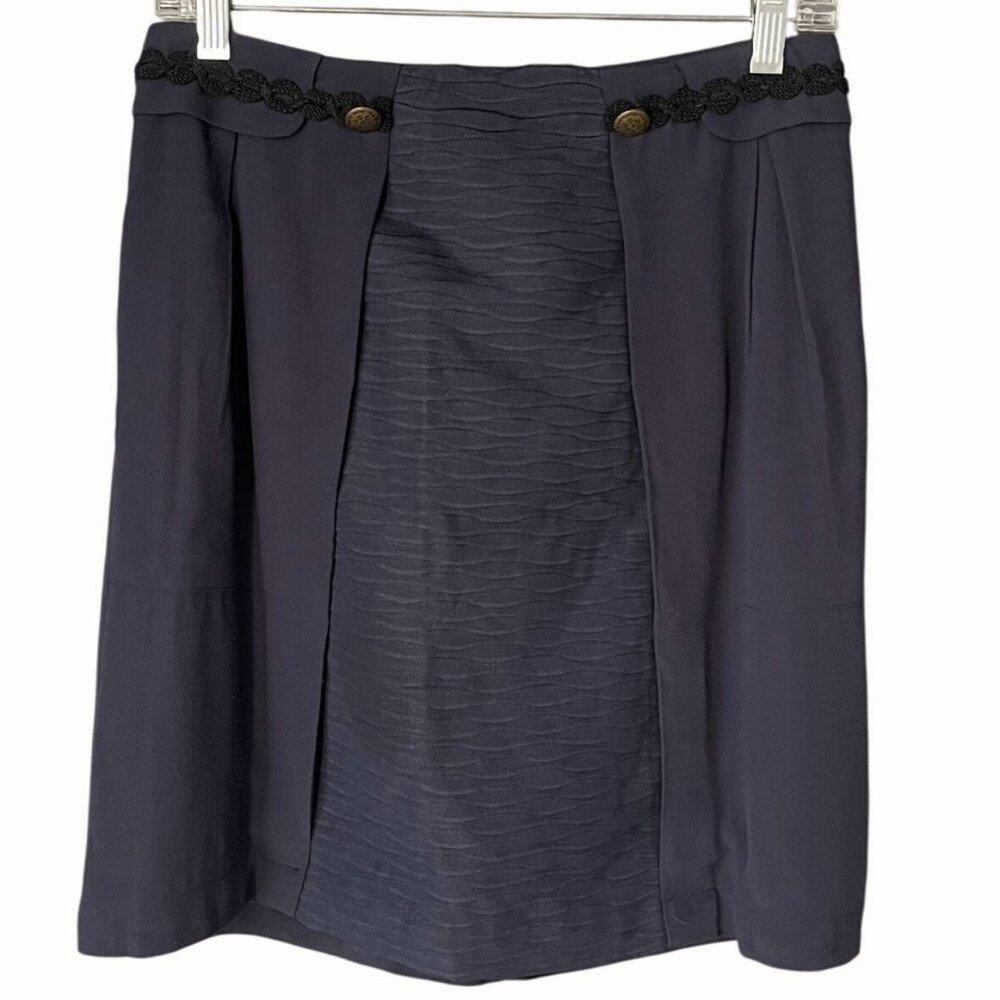 Girls From Savoy Anthropologie Navy Blue Textured Panel A-line Skirt Size 4